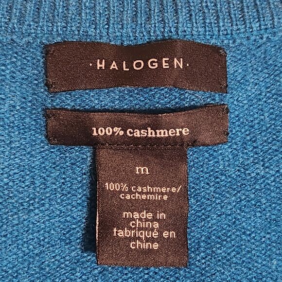 Halogen Cashmere Sweater Womens Medium Teal Crew Neck Hi/Low Hem Classic - Picture 6 of 9